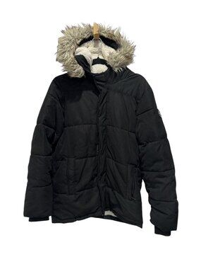 Abercrombie Kids Black Puffer Jacket With Faux Fur Hood Size 15/16